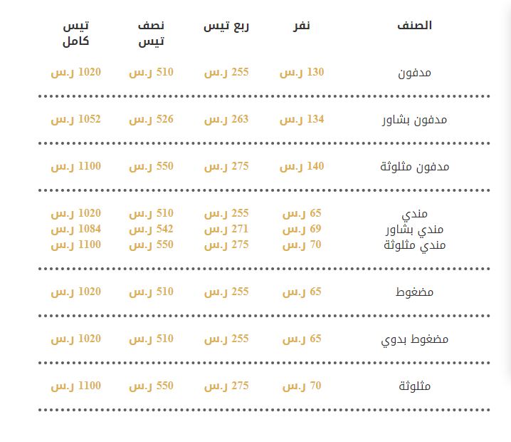 منيو وأسعار مطاعم السدة 