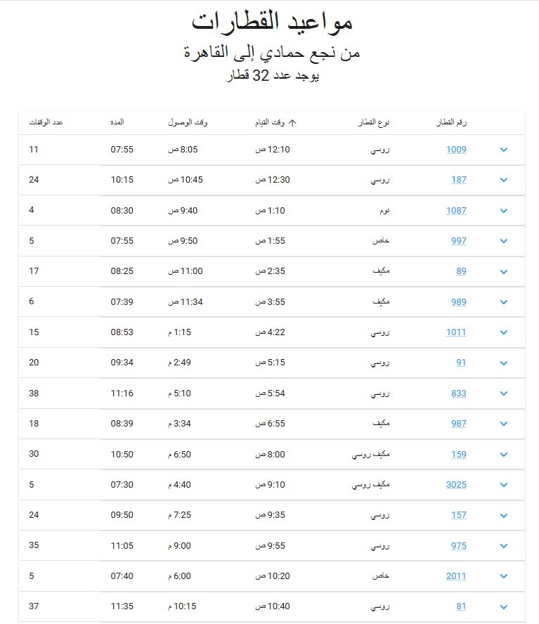 مواعيد قطارات نجع حمادي القاهرة 