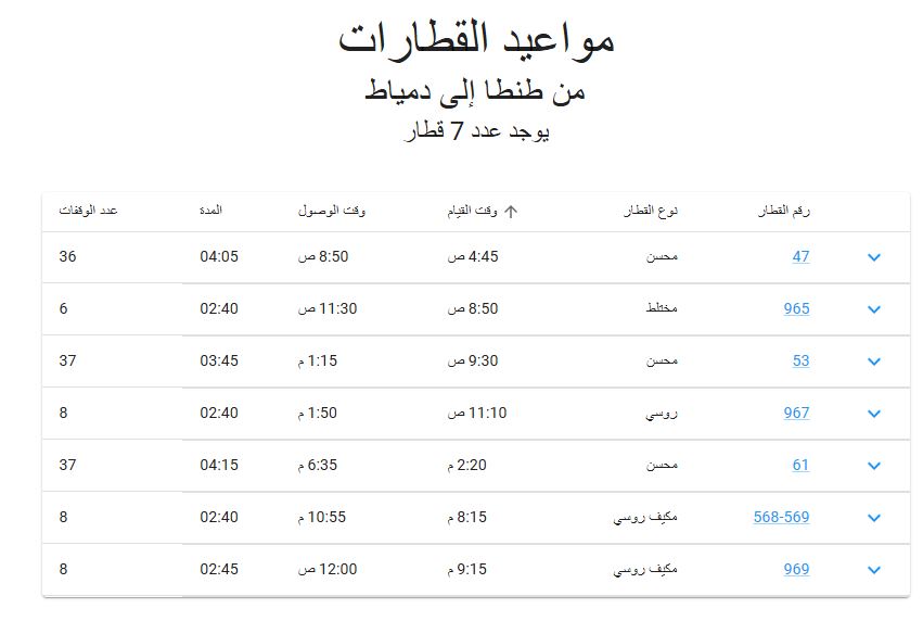 مواعيد قطارات طنطا دمياط