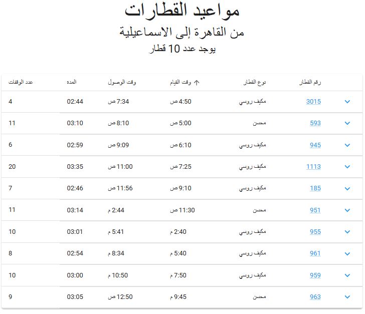 مواعيد القطارات القاهرة الاسماعيلية