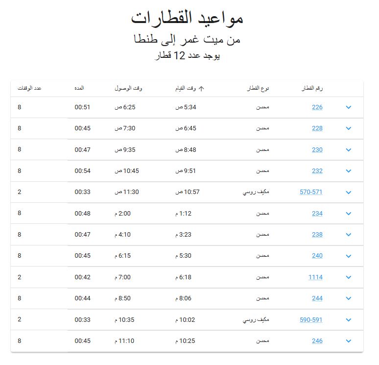 مواعيد قطارات ميت غمر طنطا 